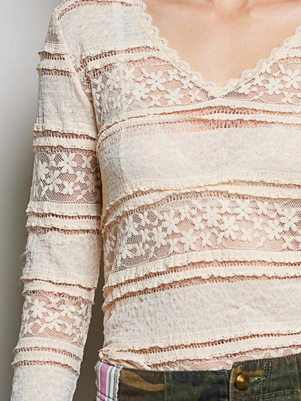 ❤️ POL “ NANCY 8 “ POL V-NECK LACE LONG SLEEVE TOP 60A - Picture 6 of 6